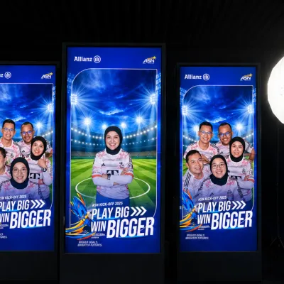 Custom photobooth setup for branded event photo activation with camera capture and guest interaction